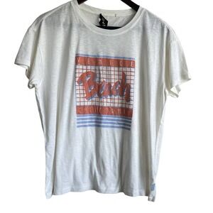 Paige Women Cotton Top S Ivory Ryo Graphic Tee Venice Beach Streetwear Y2K